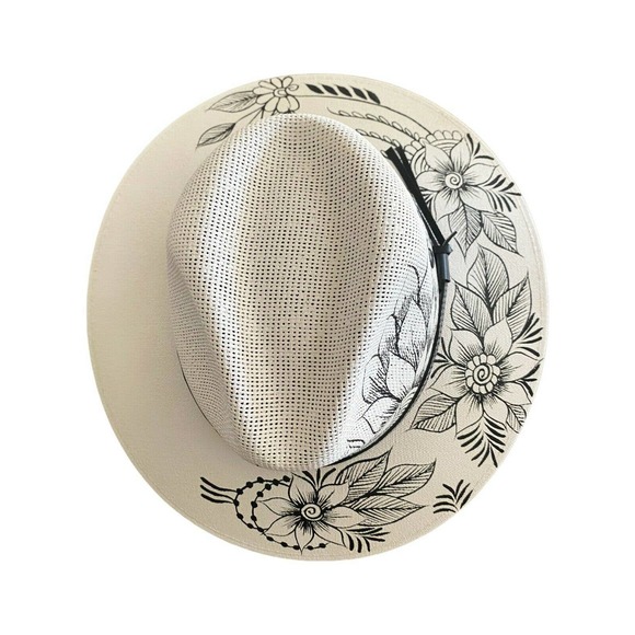 MEXICAN Artisanal Hat Hand Painted Fedora Floral Sombrero Panama Bohemian Large - Picture 3 of 9